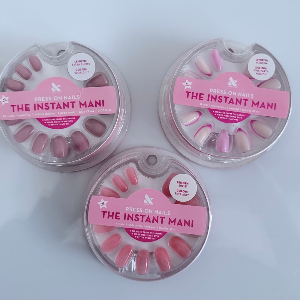 Olive & June Press-On Nails Bundle (3 Sets) Pink French, Jelly Pink & Neutral